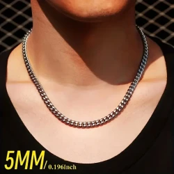1pc Titanium Steel Mens Cuban Chain Necklace