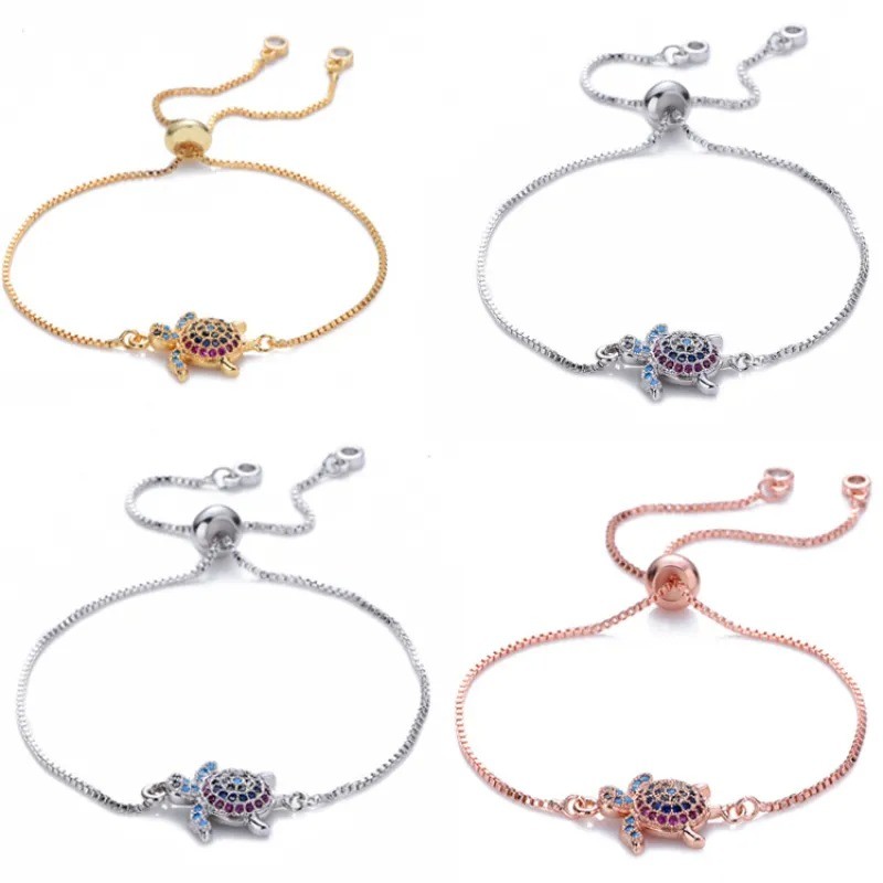 Adjustable Sparkling Rhinestone Sea Turtle Bracelet - Dainty Jewelry