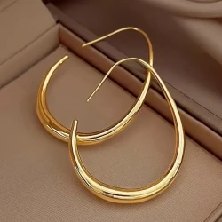 Glossy Water Drop Hoop Earrings 18K Gold