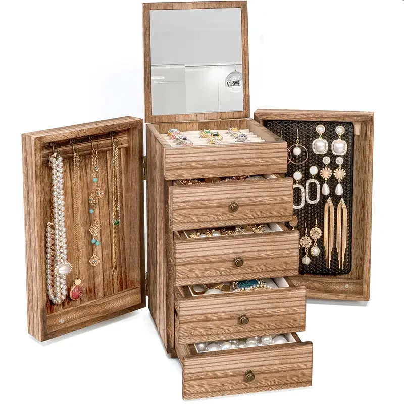 5-Layer OTCRAFT Rustic Wooden Jewelry Box
