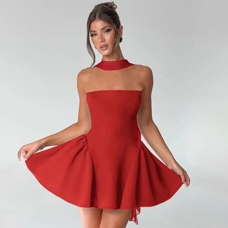 Sexy Tube Top Dress With Back Zipper Design Ins Fashion Short Dress For Party Clothing Women