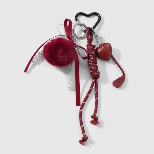 Fashion Sweet Beautiful Cool Fur Ball Bow Love Heart Pouch Keychain