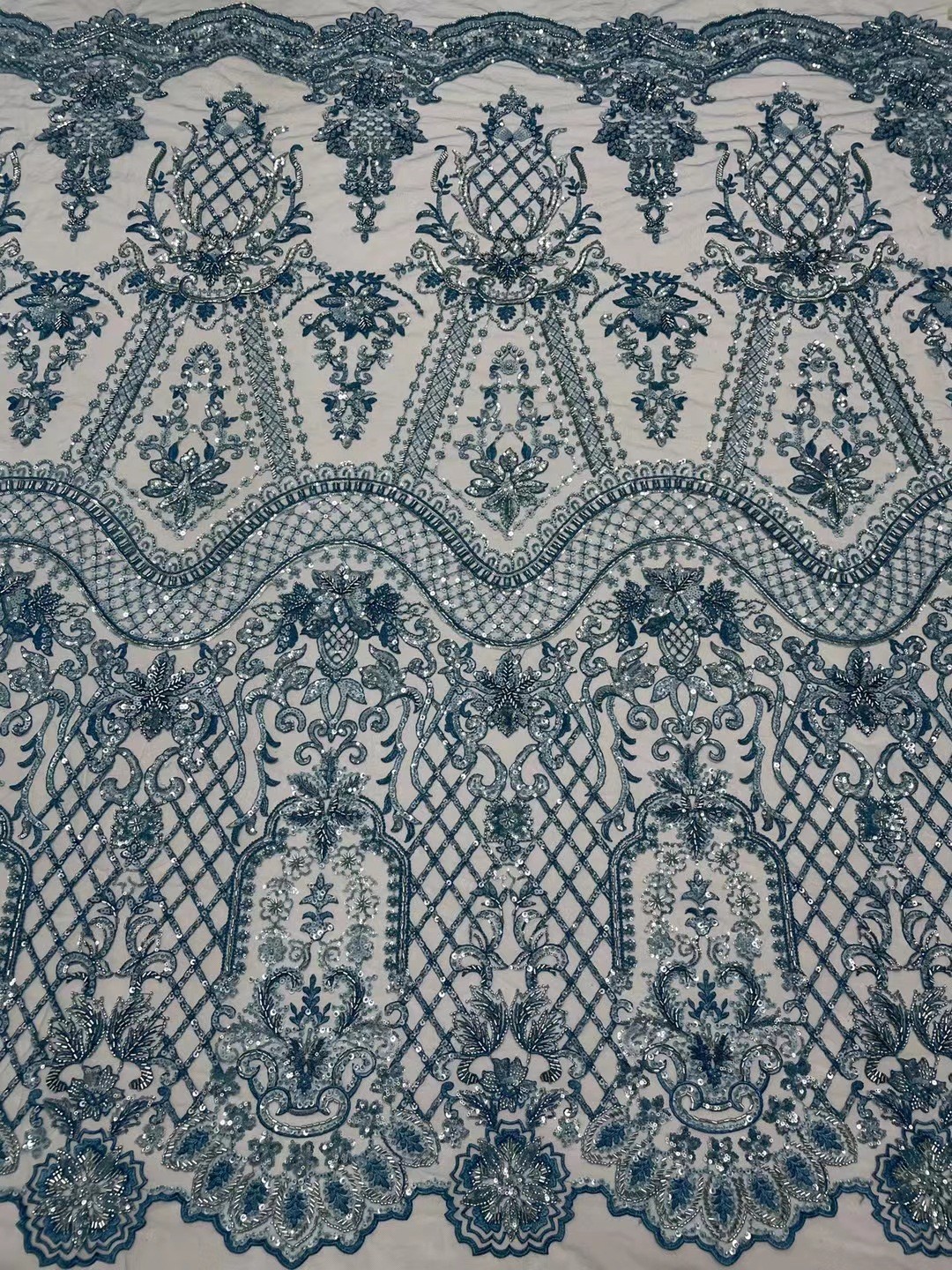Embroidery Heavy Industry Beaded Tulle Lace Fabric