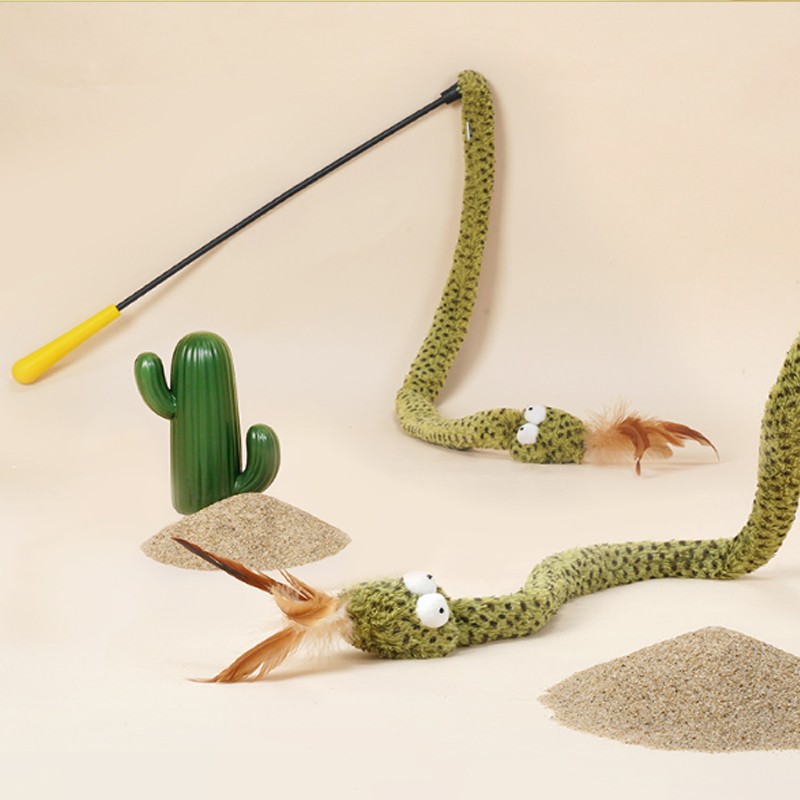 Snake Cat Teasing Stick Cat Toy Cat Teasing Artifact Cat Cat Supplies Self-hi To Relieve Boredom Feather Long Pole