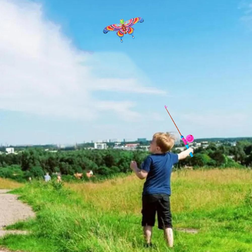Childrens Kite Toy  Cartoon Eagle & Butterfly Foldable Mini Kite with Hand Brake & Fishing Rod