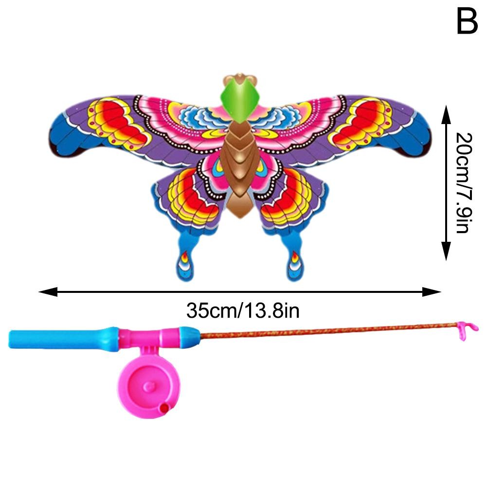 Childrens Kite Toy  Cartoon Eagle & Butterfly Foldable Mini Kite with Hand Brake & Fishing Rod