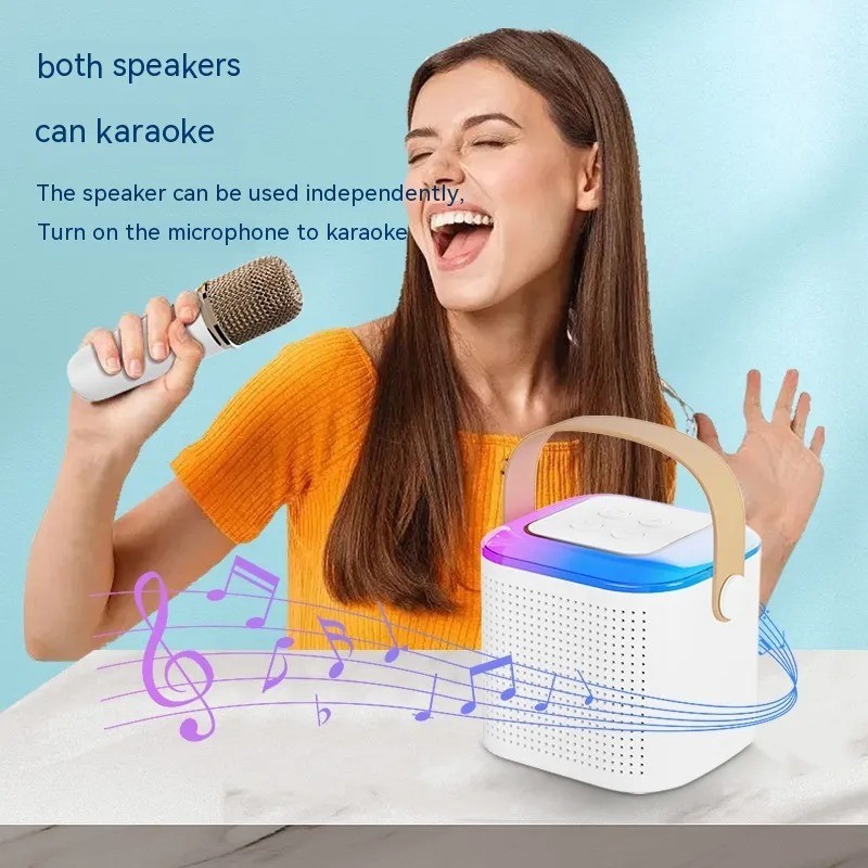 Karaoke Machine Bluetooth Speaker with 2 Wireless Mics & RGB Lights