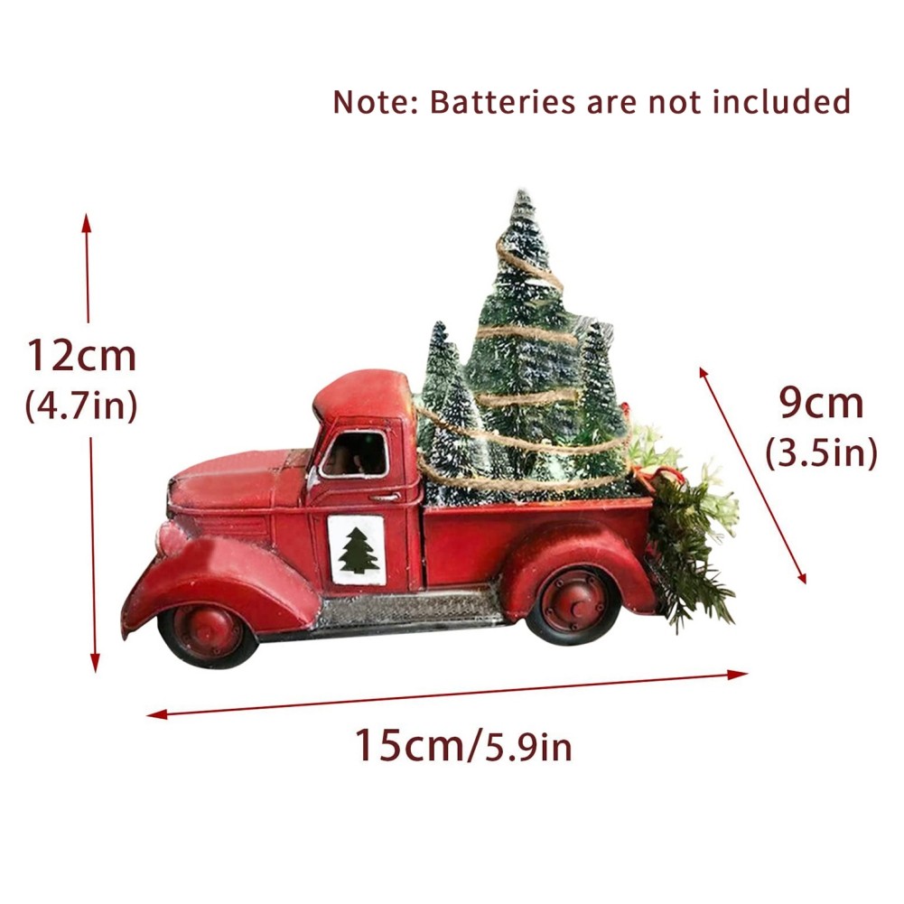 Christmas Red Truck Resin Ornament - Light-Up Car Decoration for Garden, Yard, Tree, and Home