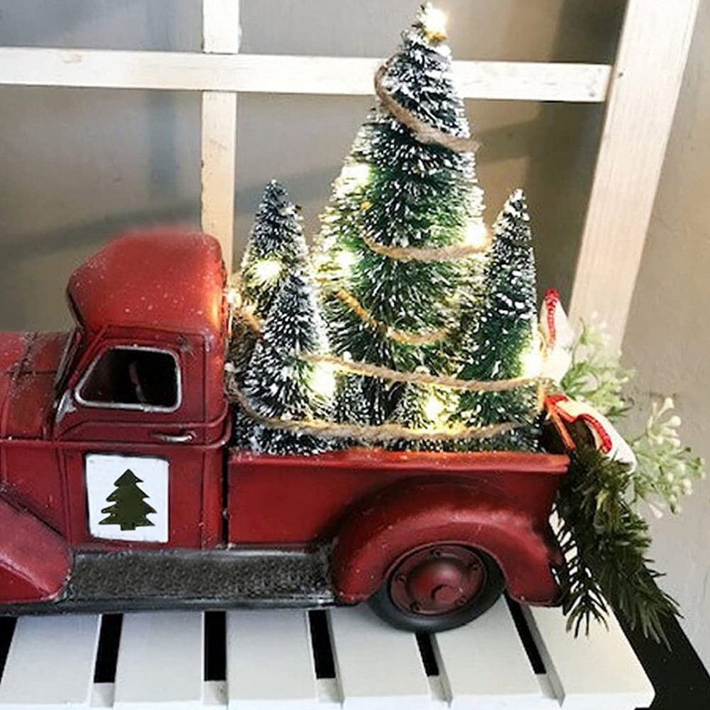 Christmas Red Truck Resin Ornament - Light-Up Car Decoration for Garden, Yard, Tree, and Home