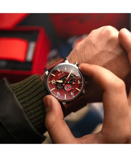 AVI-8 Dambuster Gibson Dual Time Chronograph Airfix Edition Hazard Red Dial Quartz AV-4107-04 Men's Watch