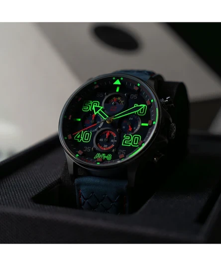 AVI-8 Hawker Typhoon Coningham Chronograph Rumbold Leather Strap Blue Dial Quartz AV-4093-0C Men's Watch