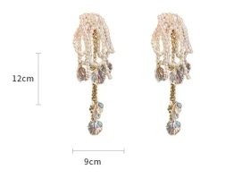Female Exaggerated Long Pearl Earrings Shell Bow Tassel Earrings