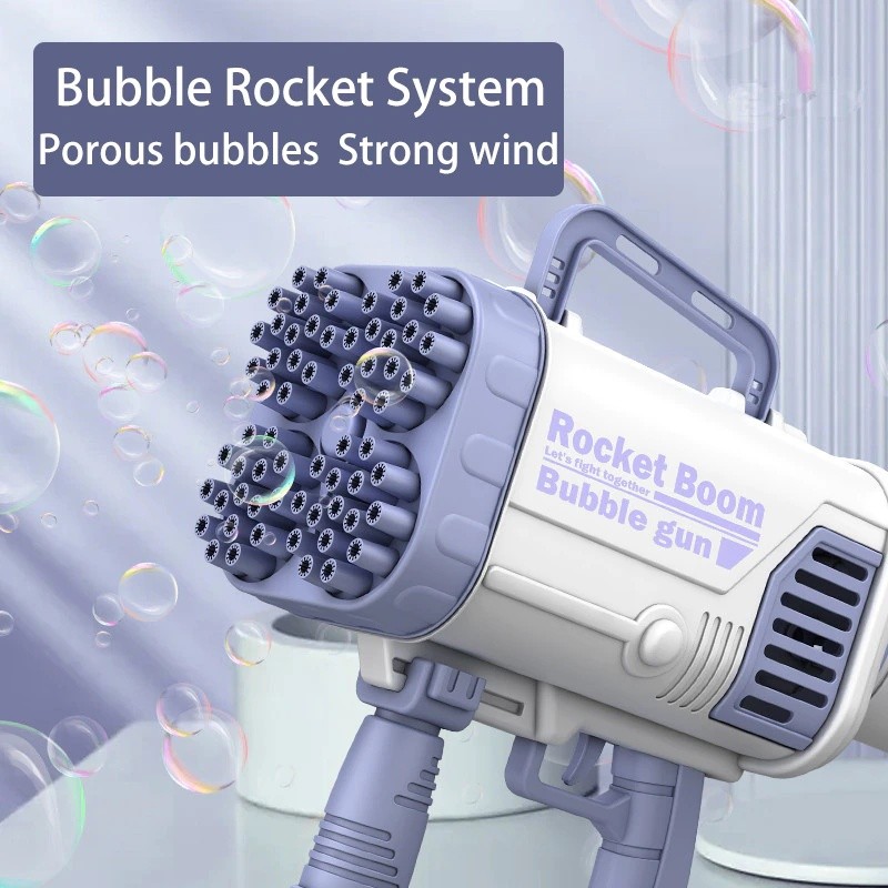 64-Hole Gatling Bubble Machine - Electric Automatic Flashing Bubble Toy for Kids