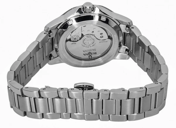 Bulova Marine Star Stainless Steel Open Heart Blue Dial Automatic 98L317 100M Women's Watch
