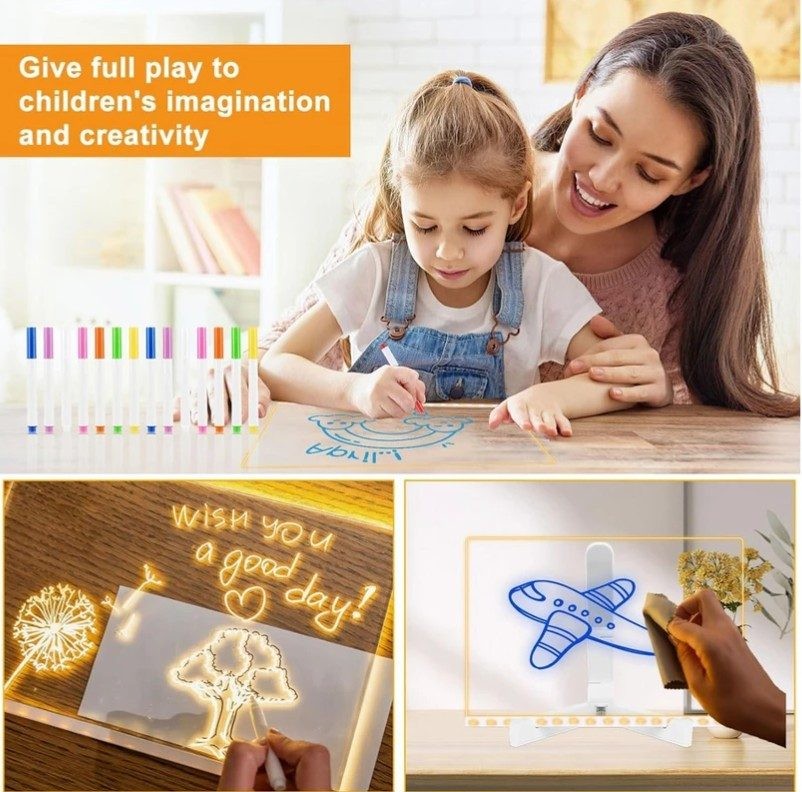 LED Note Board with Colors, Acrylic Dry Erase Board with 7 Colorful Pens
