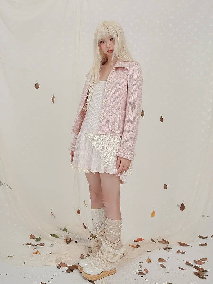 Cropped Long Sleeve Knit Lapel Sweater Cardigan