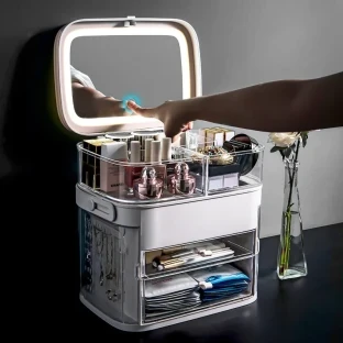 Makeup Organizer With Mirror LED light Large Capacity Jewelry Rack