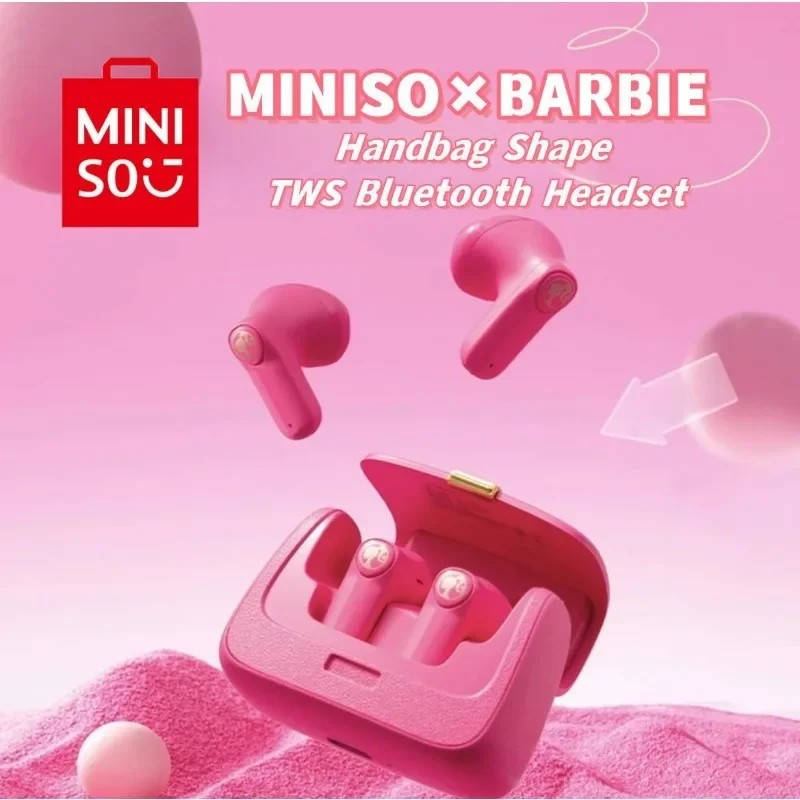 Genuine MINISO Barbie Series TWS Bluetooth Headphones  Pink Cute Creative Handbag Shape In-Ear Earplugs, Ideal Girls Holiday Gift