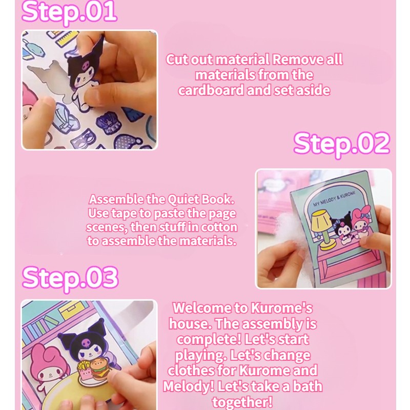 MINISO Sanrio Girl Quiet Book  Kuromi, Cinnamoroll, My Melody, and Pochacco DIY Material Children's Toys for Development and Hands-On Ability