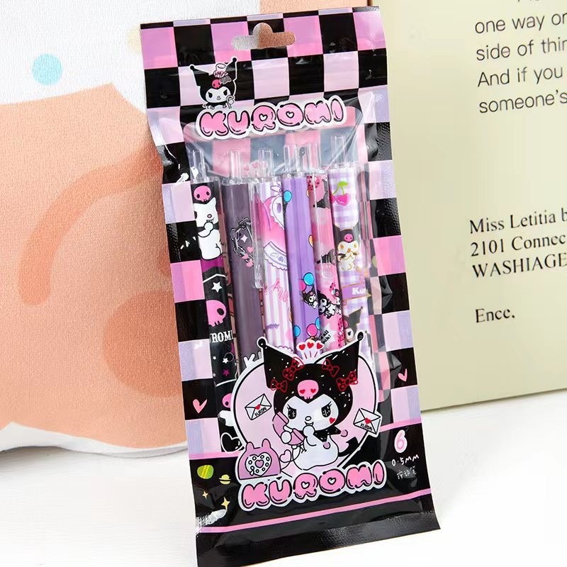 6Pcs/Set Kawaii Sanrio Hello Kitty 0.5mm Gel Pens  Cute Kuromi Press Gel Pen Cartoon Kids School Student Stationery Supplies Gift