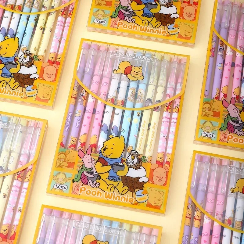 Disney 12pcs Gel Pen Cartoon Mickey Minnie Shape  Children's Prize 0.5mm Black Pen for Office Supplies and Student Stationery