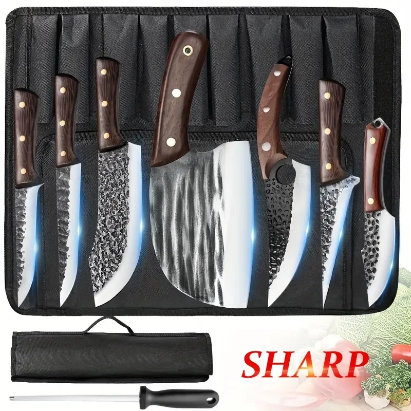 8PCS Professional Chef Butcher's Knife Set â High Carbon Steel Japanese Kitchen Knives + Storage Bag