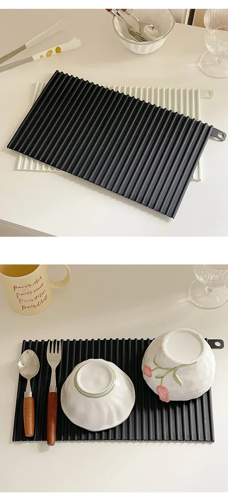 Simple Silicone Draining Pad Heat Insulation Easy Cleaning Non-slip Fixed Cushion
