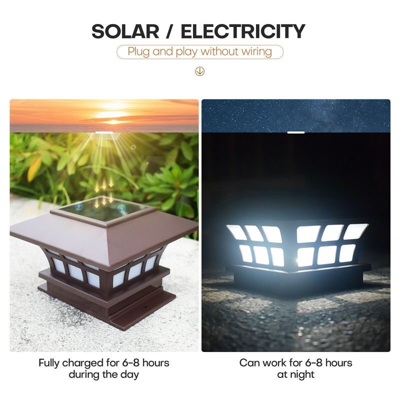 Fence Post Cap Solar Lights Outdoor Lamp Cool Daylight