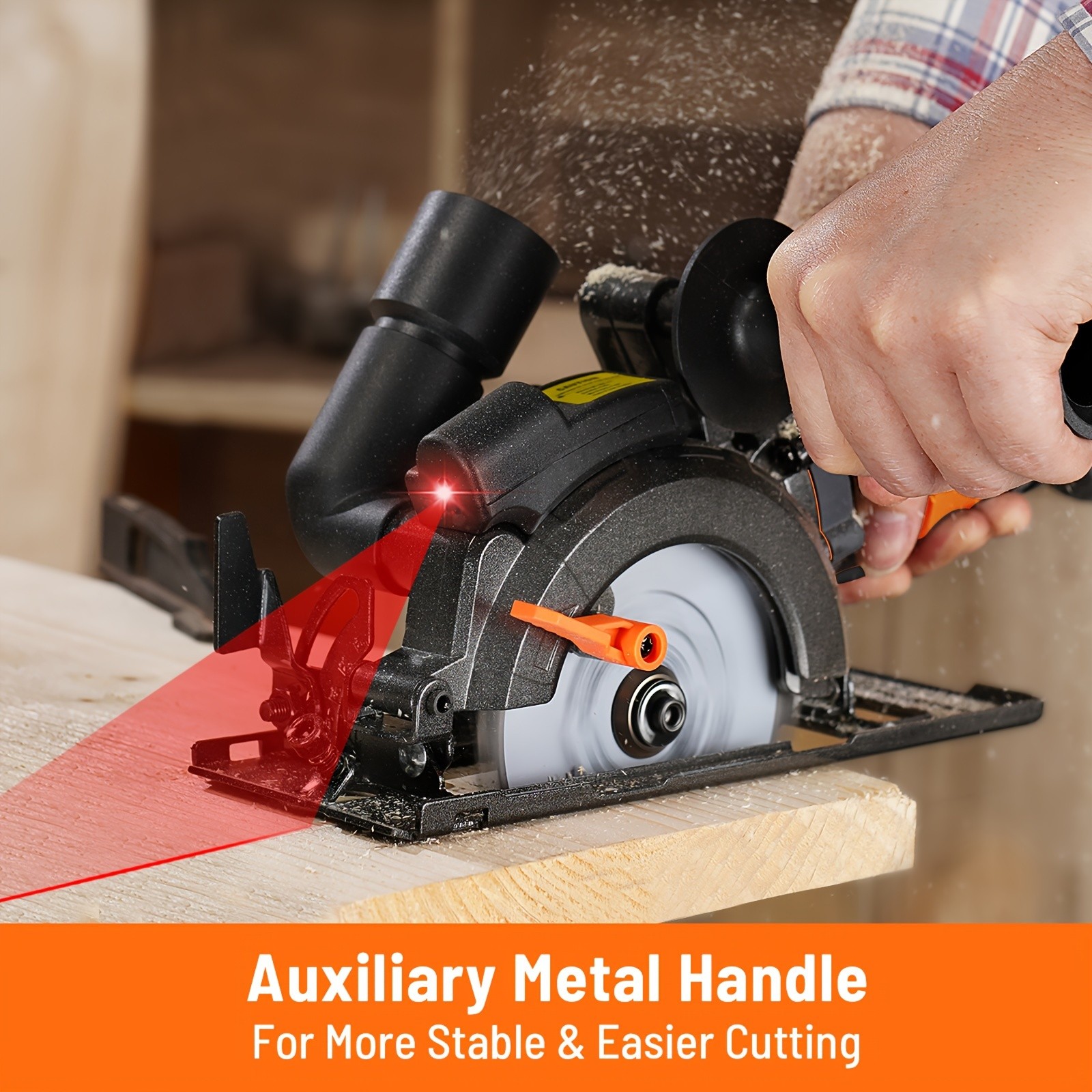 MCS01A Circular Saw, 5.8A 4-1/2" Circular Saw W/Laser, Metal Auxiliary Handle, 6 Saw Blades (4", 4"), Cutting Depth 1-11/16" (90), 1-3/8" (45), Ideal For Wood, Soft Metal, Plastic, Tile