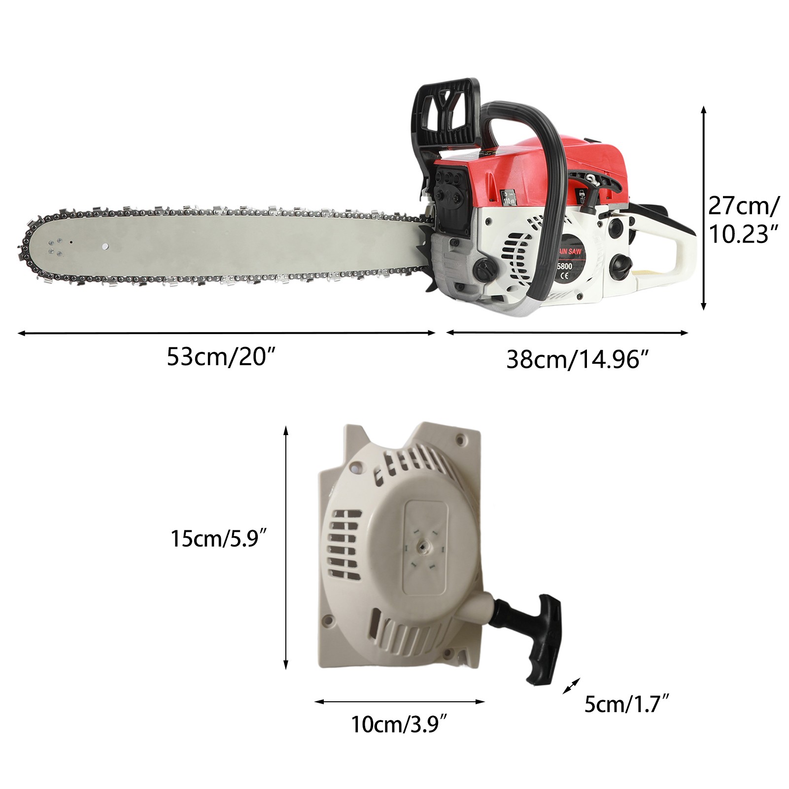 21.67-Inch High-Powered Versatile 58-Cubic-Centimeter Rust-Resistant Wood Chainsaw for Wood Cutting