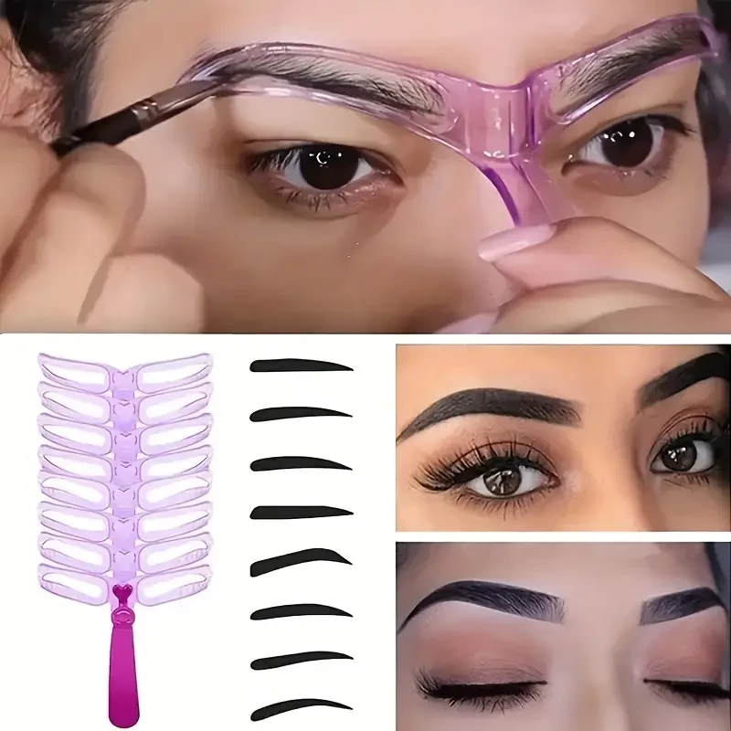 8pcs Eyebrow Stencils, Eyebrow Shaping Kit, Eyebrow Template, 8 Styles Reusable Eyebrow Stencil With Handle