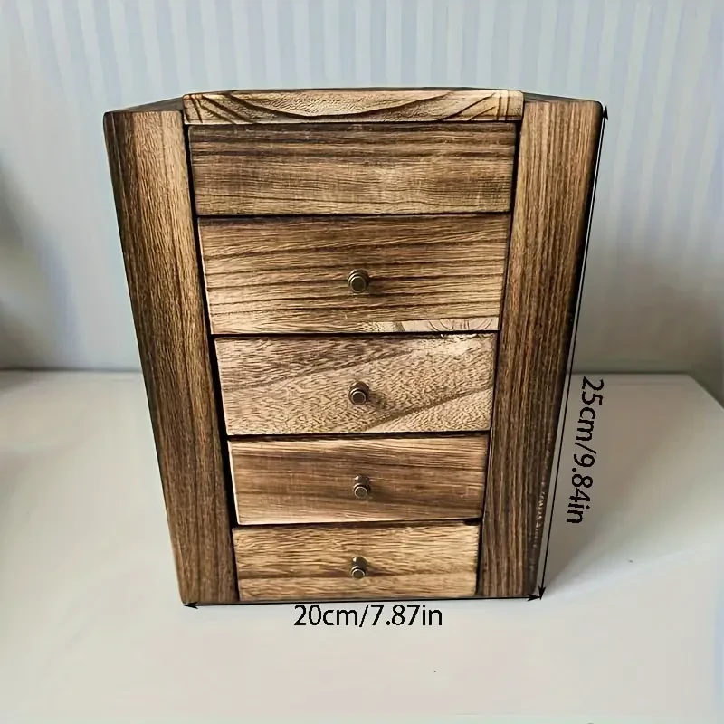 Vintage Wood Jewelry Organizer with Transparent Lid