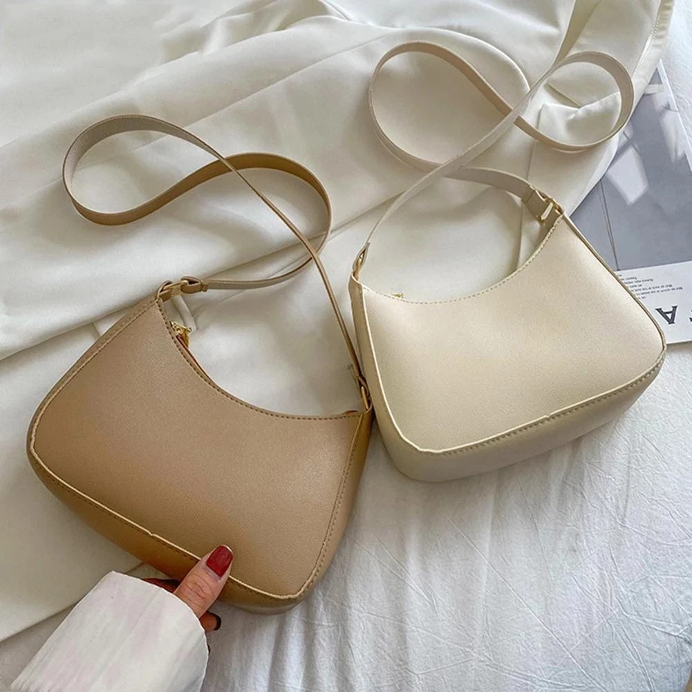 Women's Fashion Handbags  Retro Solid Color PU Leather Shoulder Underarm Bag