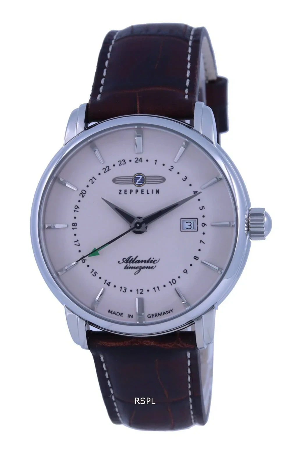 Zeppelin Atlantic Beige Dial Leather Strap Quartz 8442-5 84425 Mens Watch