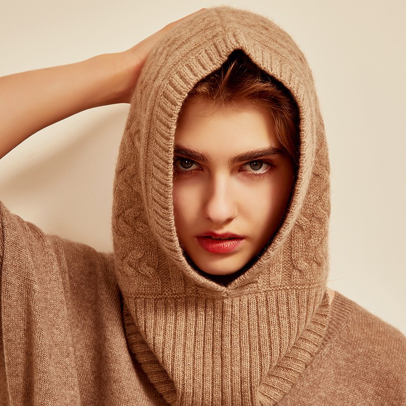 Warm Cashmere Couple Knit Cable One-Piece Hat
