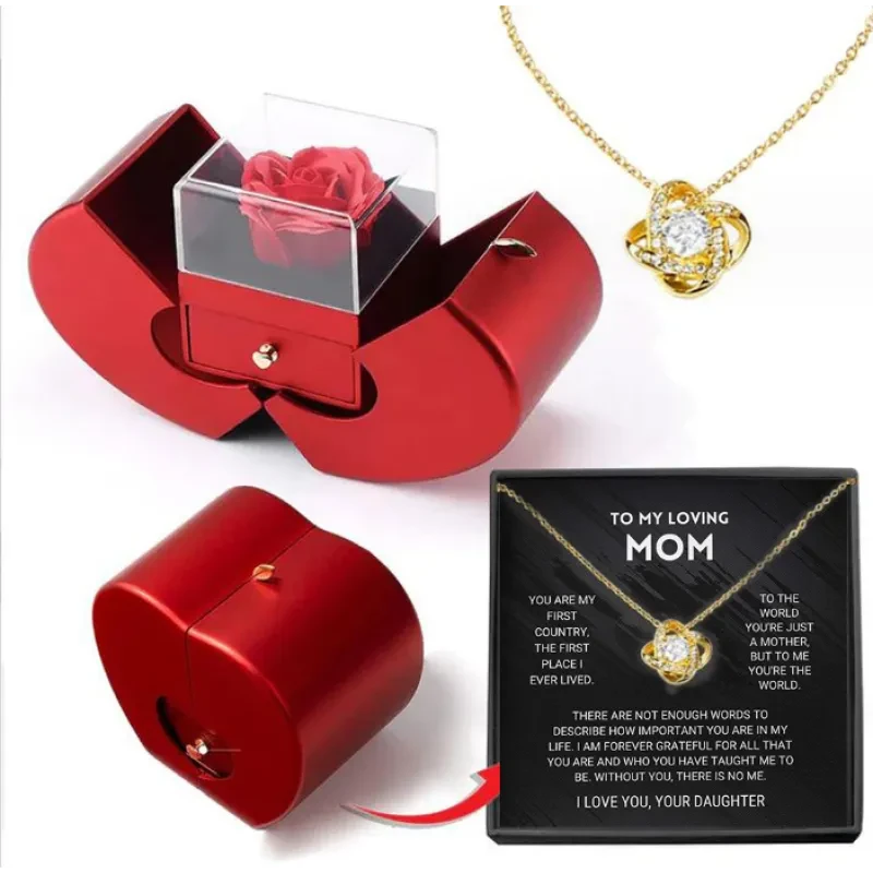 Artificial Rose Flower Box With Necklace