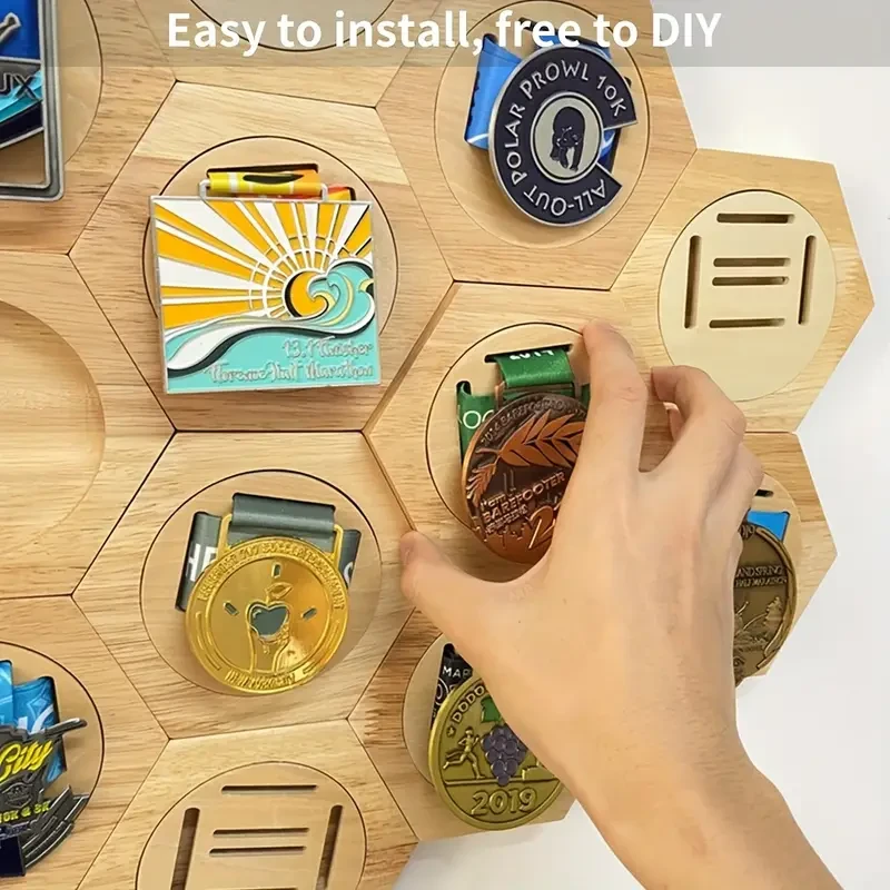 6-Pack Hexagonal Wooden Medal Display Racks
