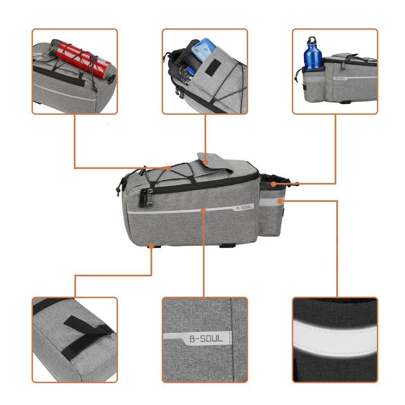 Bicycle Panniers Bag Bike Rear Rack Saddle Bags Grey