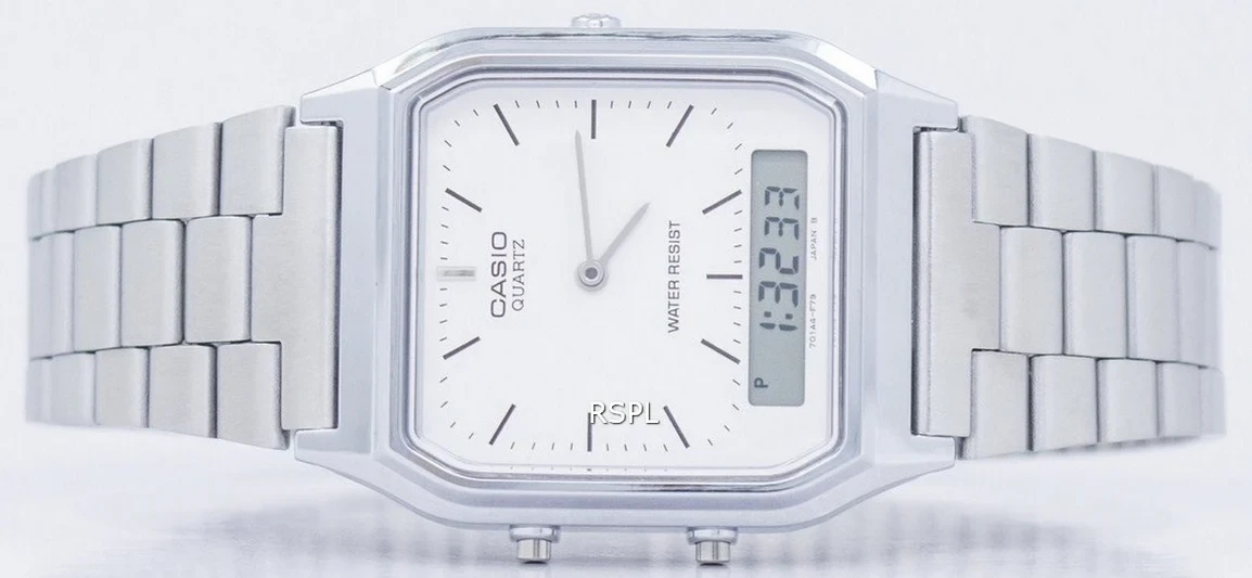 Casio Vintage Dual Time Alarm Quartz Analog Digital AQ-230A-7DMQ AQ230A-7DMQ Unisex Watch
