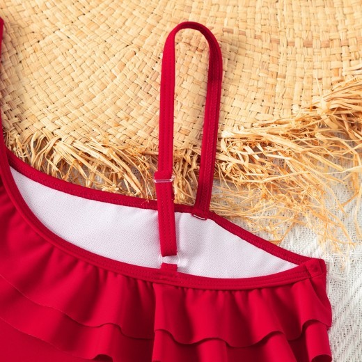 Triangle One-piece Girl's Swimsuit Oblique Shoulder Ruffles