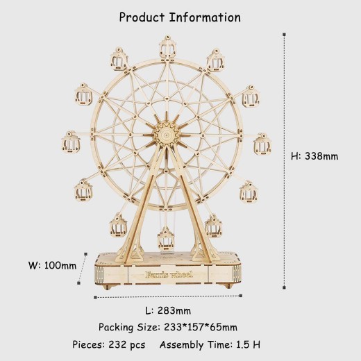 Rowood 3D Puzzles For Adults Model Kits For AdultsWooden Music BoxDIY Craft Kits For Adults Teen Boy Gifts On Birthday Christmas Ferris Wheel