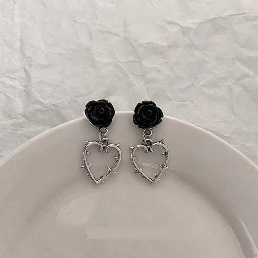 Dark Vintage Thorns Rose Love Earrings