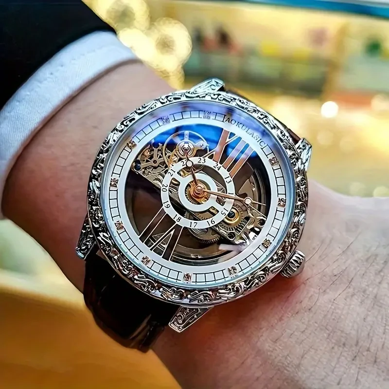 Cool Men's Mechanical Watch Double-sided Hollow Design