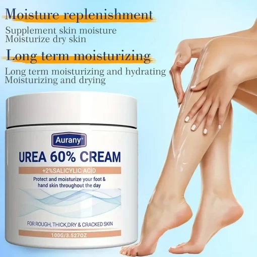 AURANY Urea 60% Foot Cream with 2% Salicylic Acid - 2 Pack, Alcohol-Free Moisturizing Lotion for Dry, Cracked Skin - Nourishing Glycerin Formula for Smooth Legs and Tender Feet - Effective for All Skin Types, Non-Drying 100g Each