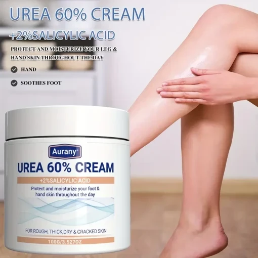 AURANY Urea 60% Foot Cream with 2% Salicylic Acid - 2 Pack, Alcohol-Free Moisturizing Lotion for Dry, Cracked Skin - Nourishing Glycerin Formula for Smooth Legs and Tender Feet - Effective for All Skin Types, Non-Drying 100g Each
