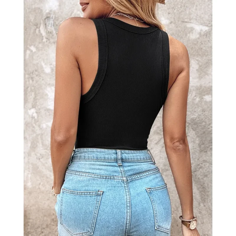 Round Neck Vest With Bra Summer Solid Color Bottom Sleeveless Top