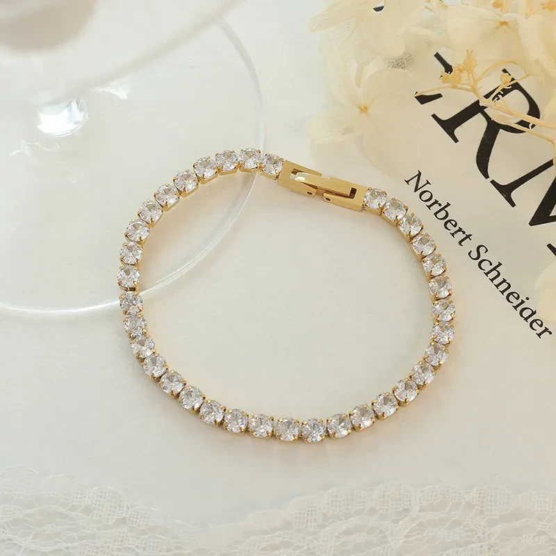 Zircon Bracelet Bling Chain Bracelet For Girl Titanium Steel Cubic Chain Jewelry