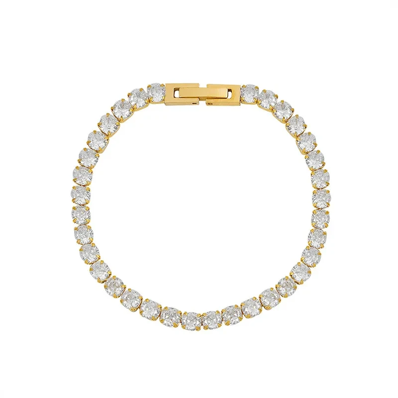 Zircon Bracelet Bling Chain Bracelet For Girl Titanium Steel Cubic Chain Jewelry