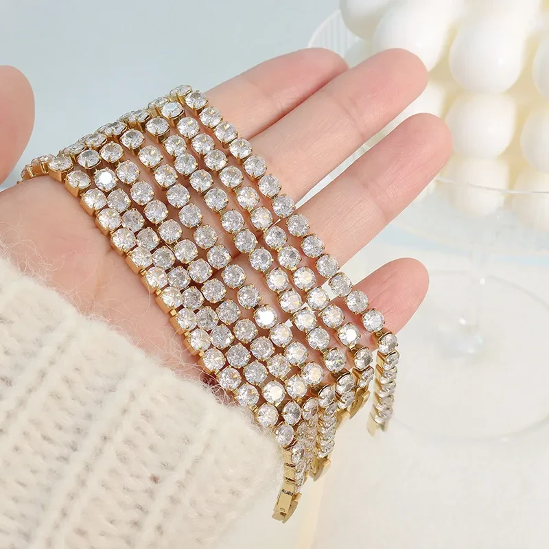 Zircon Bracelet Bling Chain Bracelet For Girl Titanium Steel Cubic Chain Jewelry