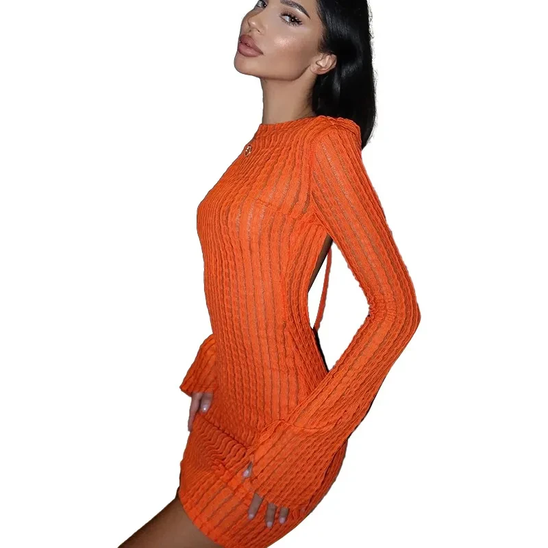 Fashion Texture Fabric Backless Lace-up Skirt Women